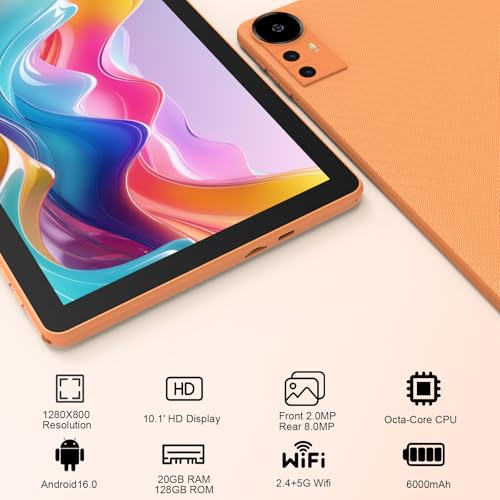 Android 16 Tablet 10 Inch (Orange)