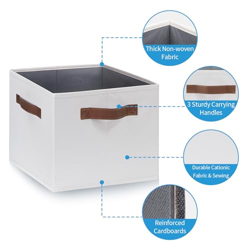 Large Fabric Storage Bins with 3 Handles (Large-3 Pack / White)