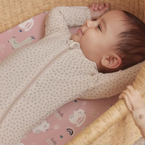 Stretch Fitted Bassinet Sheet Set BROLEX 2 Pack Cradle Sheets for Bassinet Pad (Elephant Rabbit / 32x16 Inch)