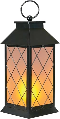 18" Solar Lanterns Outdoor Waterproof Flickering Flame Black (Antique Black)