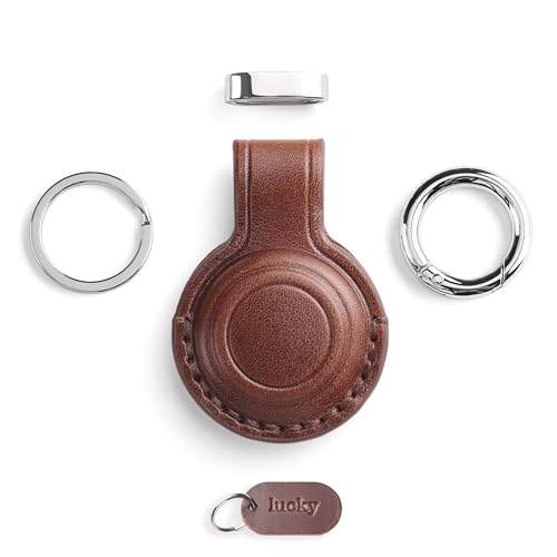 Genuine Leather Keychain Holder Compatible with AirTag ([2 Pack] Dark Brown)