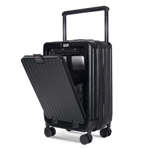 SOKOK Front Pocket Luggage Wide Handle with Spinner Wheels 24 Inch (Black)