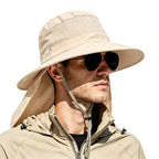Outdoor Sun Hats with Stowable Neck Flap for Men Women UPF 50+ Mesh Summer Bucket Hat Wide Brim for Fishing Safari Hiking Beige (Beige)