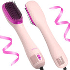 3 in 1 Hair Dryer Brush Straightener 1200W Negative Ionic Hot Air Brush One Step Blow Dryer and Styler for Straightening Drying Smoothing (Pink)