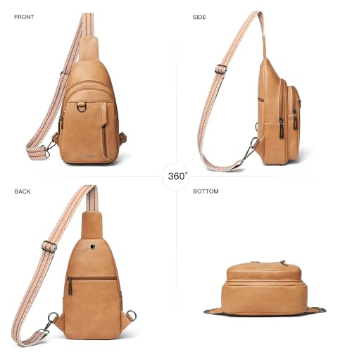 7L Sling Bag for Women Men Leather Small Sling Backpack Daypack Anti Theft Fanny Pack Crossbody Purse Travel (Regular Size-tan)