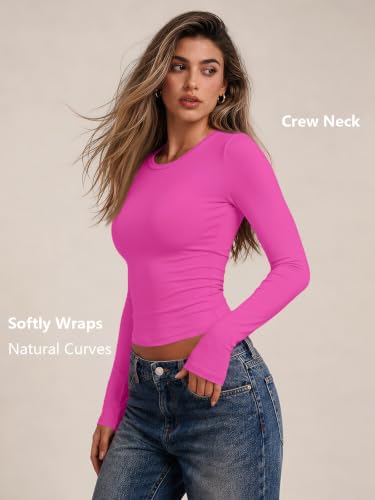 Womens Long Sleeve Shirts Basic Compression Tops Hot Pink L (Large / Hot Pink)