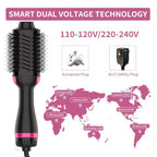 Dual Voltage Hair Dryer Brush for European Travel (Black Red)