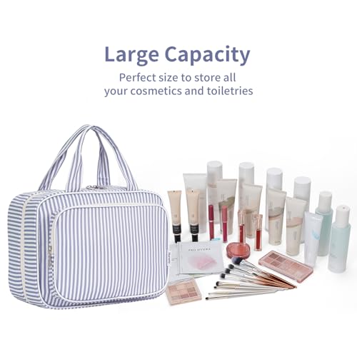 Travel Toiletry Bag for Women (C-Greyish Blue Stripe / Large)