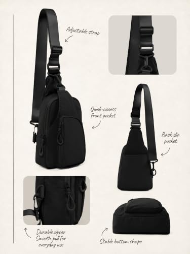 Sling Bag with Adjustable Straps Crossbody Chest Bag Lightweight Small Backpack for Casual Outdoor Traveling Hiking (Black)