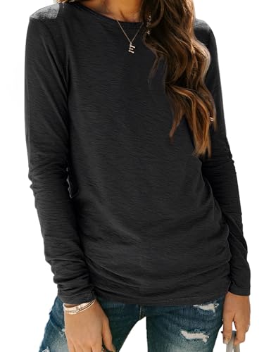Long Sleeve Shirts for Women Casual Crewneck Tops Basic Tees (3X-Large / 01black)
