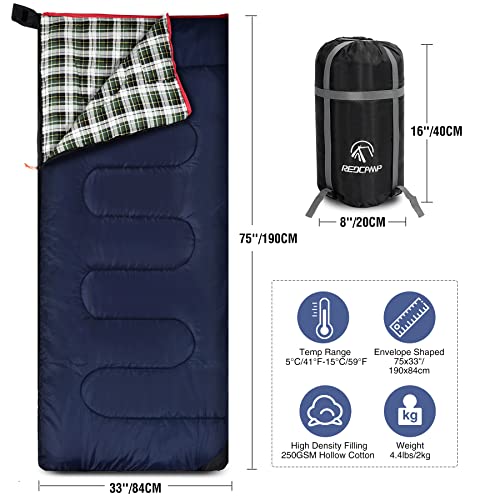 Outdoors Cotton Flannel Sleeping Bag for Camping Backpacking (Green Plaid with 2lbs Filling)
