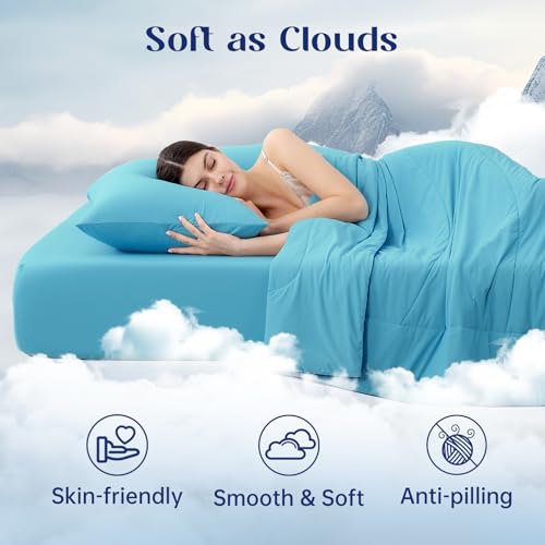 Temperature Regulating Comforter (Dream Blue With Navy Trim / Premium Twin (60"x80"))
