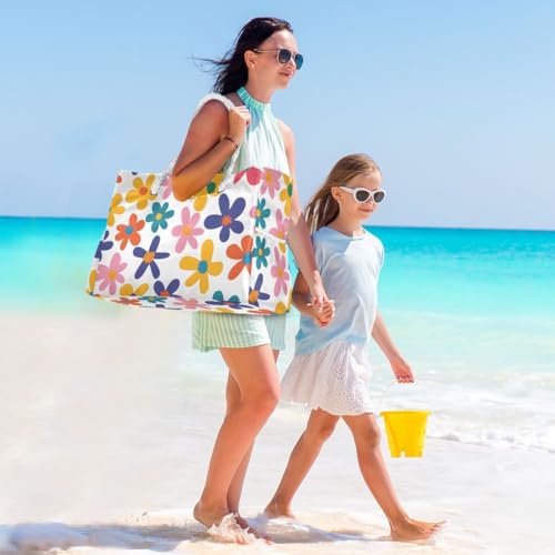 Large Beach Bags Totes Canvas Tote Shoulder Bag Soft Wave Water Resistant Bags for Gym Travel Daily Ocean (Colorful Flower)