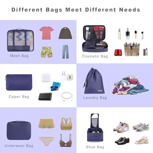 8 Set Packing Cubes Luggage Packing Organizers for Travel Accessories (Indigo / 8 Set)