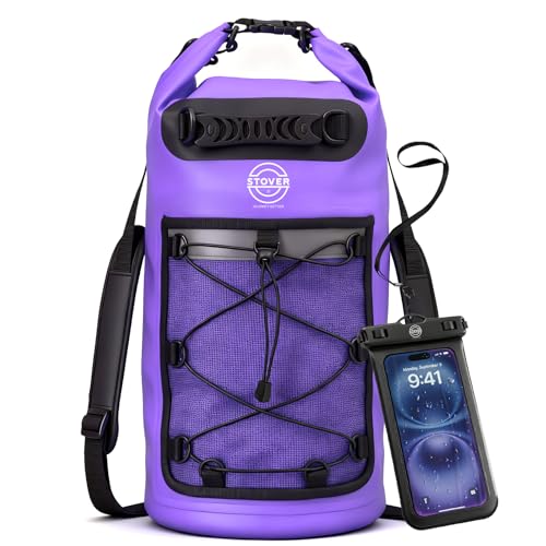5/10/25/30/40L Waterproof Dry Bag & Phone Case - Large Floating Dry Backpack for Kayaking, Travel, Hiking, Fishing, Camping, Motorcycles & Beach, Heavy-Duty Roll Top Men/Women (Purple) (25L+ Purple / 40L)