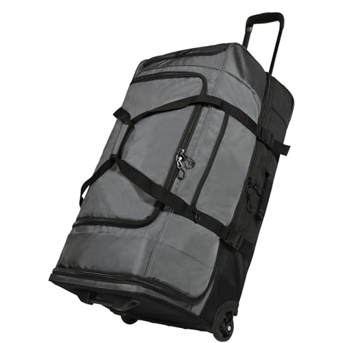 30" Large Rolling Travel Duffle Bag with Wheels and Handle (30" Black/Grey)