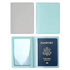 2 Pack Passport covers and Vaccine Card Holder PU Leather Passport Wallet Vaccine Case Protector Slot Travel Passport Wallets for Women & Men (Grey & Light Blue)