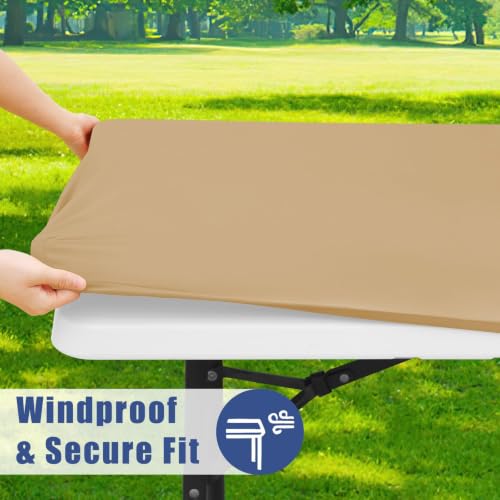 2 Pack Rectangle Spandex Fitted Table Cloth (Dark Khaki / 72" x 30" (Rectangular))
