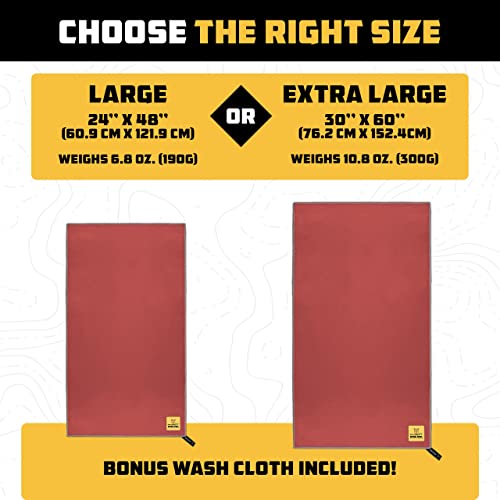 Microfiber Camping Towel (Red / X-Large (30x60) + Washcloth (12x24))