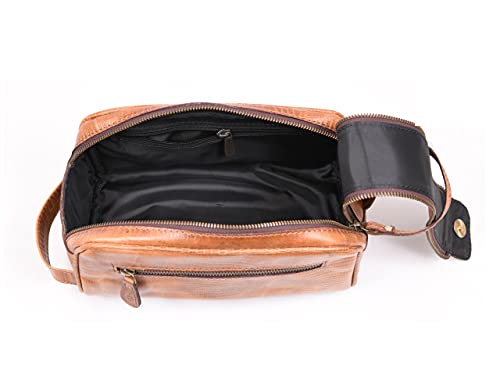 10" Premium Leather Toiletry Travel Pouch With Waterproof Lining (Cerulean)