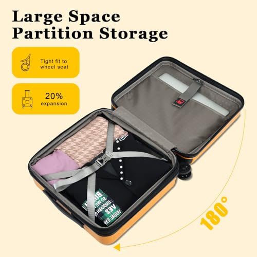 Expandable 16 Inch Carry On Luggage Airline Approved Small Suitcase (Orange / 16 Inch EXT)