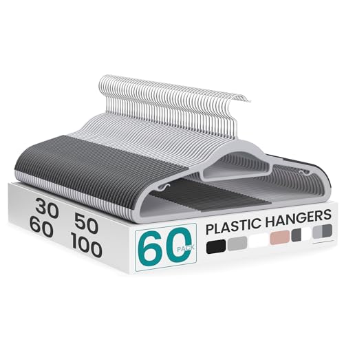Pack of 60 Coat Hangers (60 Pack / Light + Dark Gray)