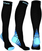 Physix Gear Compression Socks for Men & Women 20 (Black/Blue / Large-X-Large)
