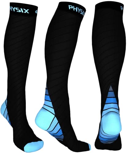 Physix Gear Compression Socks for Men & Women 20 (Black/Blue / Large-X-Large)