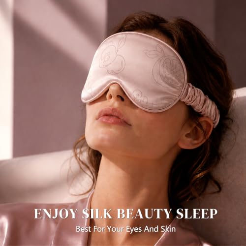 Adjustable 22 Momme 100% Pure Mulberry Silk Sleep Mask (Pink - Fruit Line Art / 1 Count (Pack of 1))