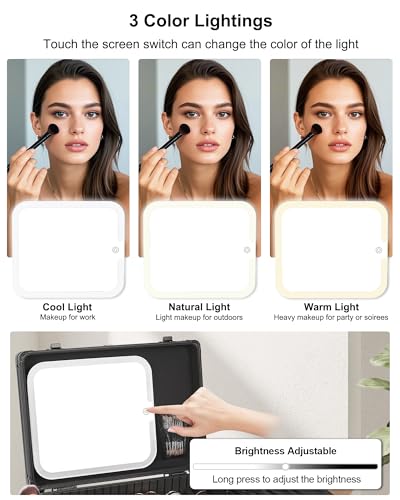 Makeup Case Makeup Bag with LED Mirror Makeup Organizer Large Cosmetic Bags Travel Train Case for Women (Black / medium)