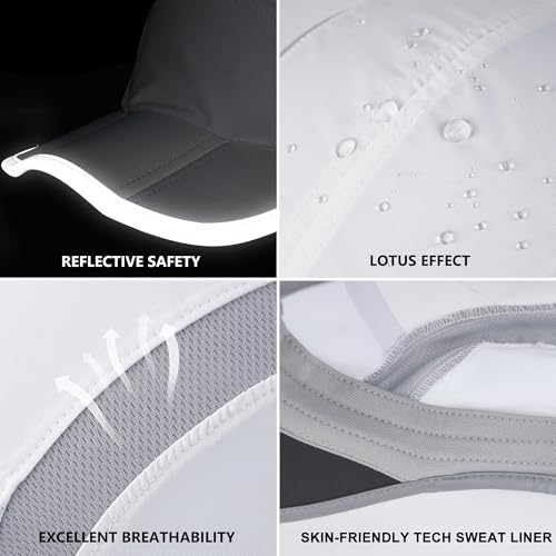 Reflective Foldable Running Hat for Men Women (6 1/2-7 / White)