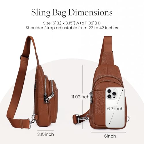 Brown Real Leather Small Crossbody Bags for Women Anti (Cognac Brown)