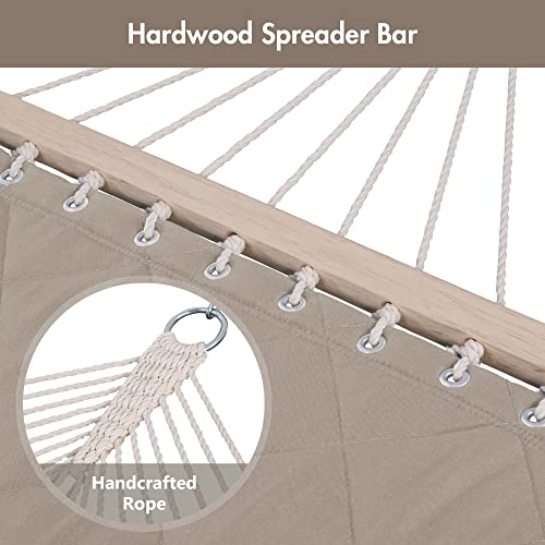 Double Hammock with Spreader Bars and Detachable Pillow (2 Person Without Stand / Light Brown)