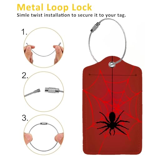 Spider Web 2 Pcs Premium Leather Tags with Privacy Covers (Spider Web)