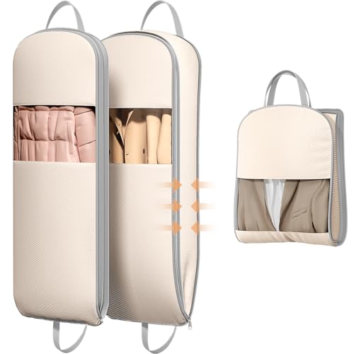 2 Pack 43" Garment Bags for Hanging Clothes (Beige Gray / 43" 2 Pack)