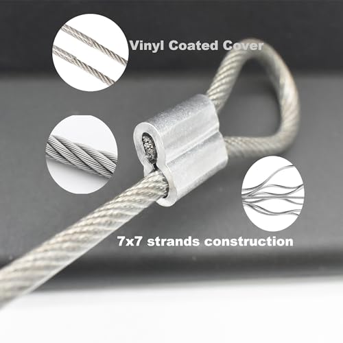 10 Pcs 5mm Wire 12 inch Vinyl Coated Stainless Steel Cable with Loops Short Wire Rope Lanyard Lock Security Chain Link for Outdoor Gates (5mm(T) x 12 in(L) 10PCS / Clear)
