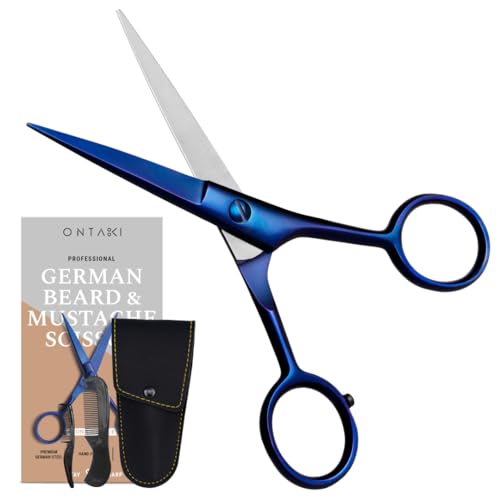 5" Beard & Mustache Scissor with Combs for Men (Midnight Blue)
