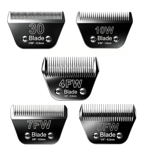 5 Pack Wide Blade Dog Grooming Blades for Andis (10W+30W+4FW+5FW+7FW / Black)