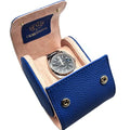 Genuine Napa Leather Watch Roll Travel Case for 3 Watches (Blue - Single)