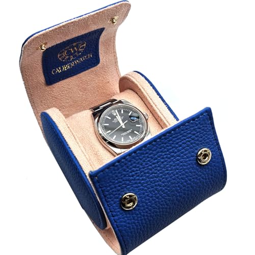 Genuine Napa Leather Watch Roll Travel Case for 3 Watches (Blue - Single)