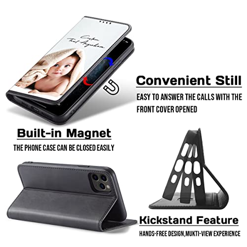 Custom 17 16 15 14 13 12 11 Pro Max Wallet Case for Apple iPhone (Black-A)