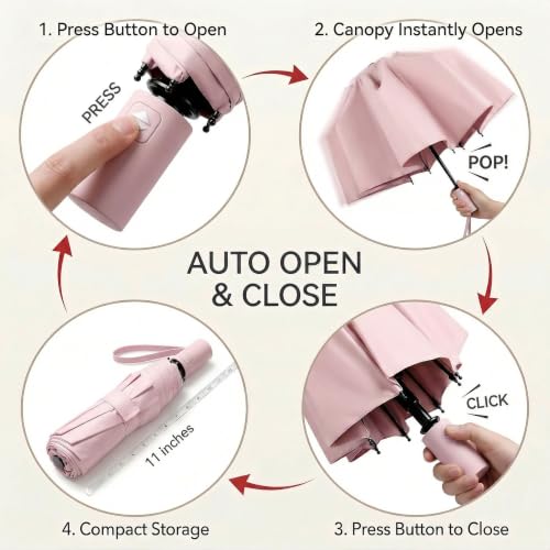 Small Compact Travel Umbrella with UV Protection for Sun & Rain (A-2 Pack-Pink & Purple)