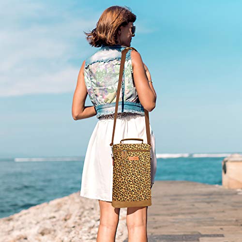 2 Bottle Insulated Wine Tote Carrier Bag (Cheetah / 2 Bottle-without front pocket)