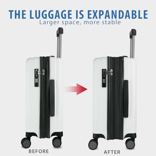 Carry On Luggage Suitcase Rolling Luggage (White)