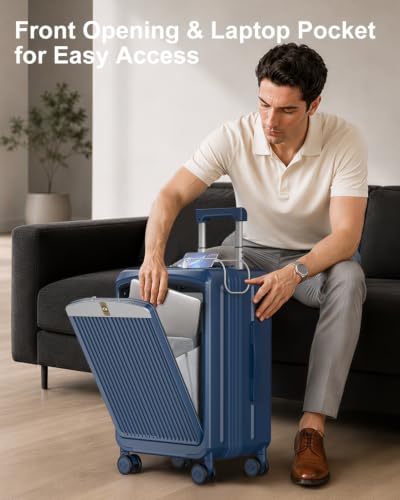 Carry on Luggage Airline Approved (Navy Blue-Expandable / Front Pocket)