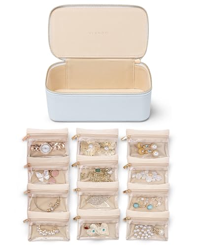 Travel Jewelry Box with Clear 12 Velvet Bags (12PCS-Baby Blue)