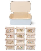 Travel Jewelry Box with Clear 12 Velvet Bags (12PCS-Baby Blue)