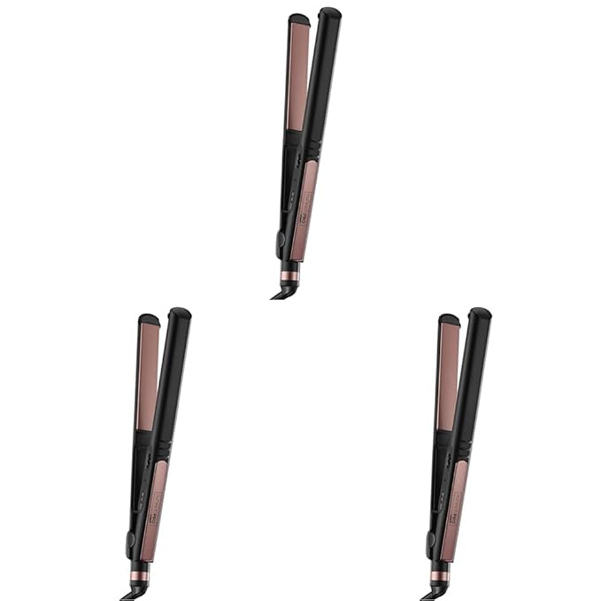 Infiniti PRO CONAIR Rose Gold Ceramic Flat Iron Hair Straightener,1-Inch Flat Iron with Extra-Long Plates,Including a Floating Plate,Advanced Heat Technology,Black,(Pack of 3)