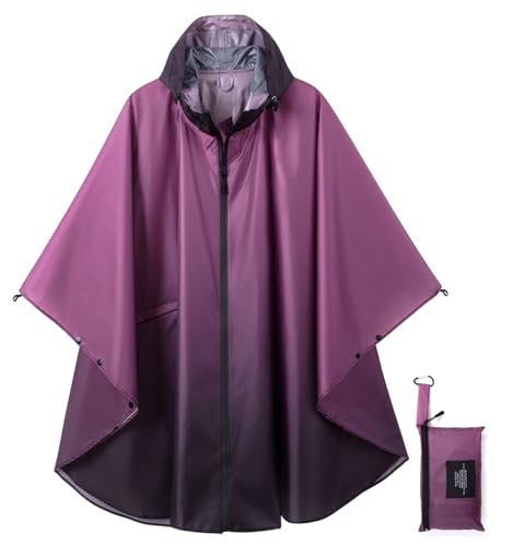 Rain Poncho Jacket Coat Hooded Zipper Style for Women (One Size / Gradient Purple)