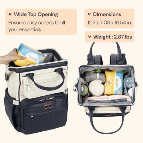 Leather Diaper Bag Backpack (Vegan Leather, Blueberry Cream)